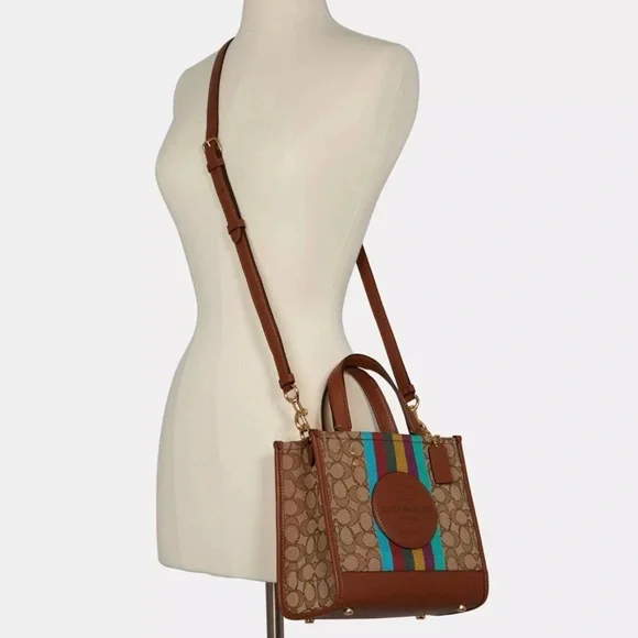 Like New Coach Tan and Multicolor Stripe Tote - Picture 3 of 7